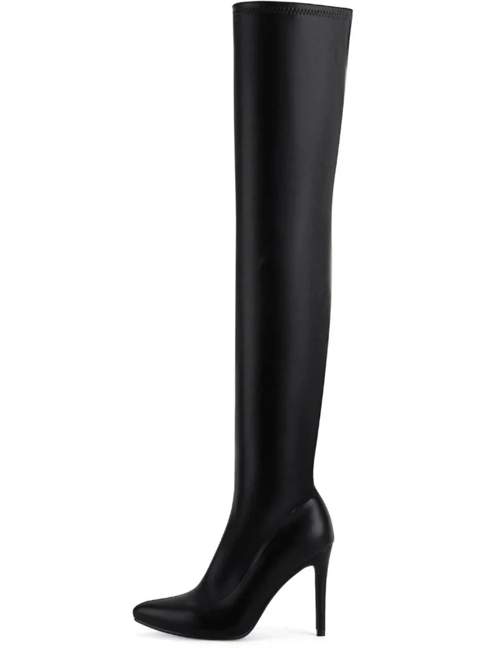 Women's Pu Black Suede Side Zipper Stiletto Heel Stretch Over The Knee Boots